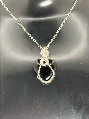 Black Tourmaline Heart Necklace • Hand Wire Wrapped 12 inch chain